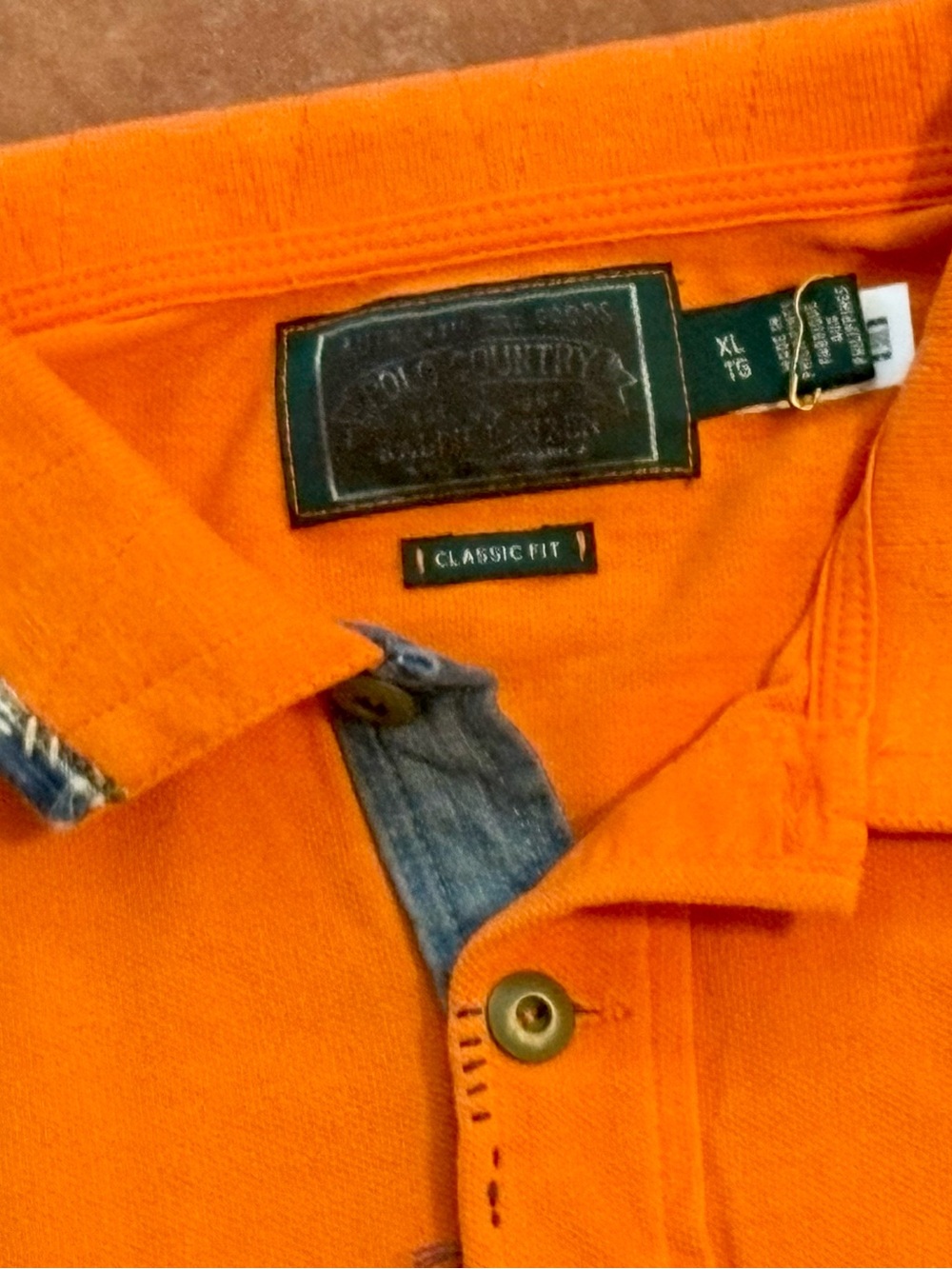 Polo Country by Ralph Lauren orange polo shirt with Blue & Green Accents - Picture 8 of 14